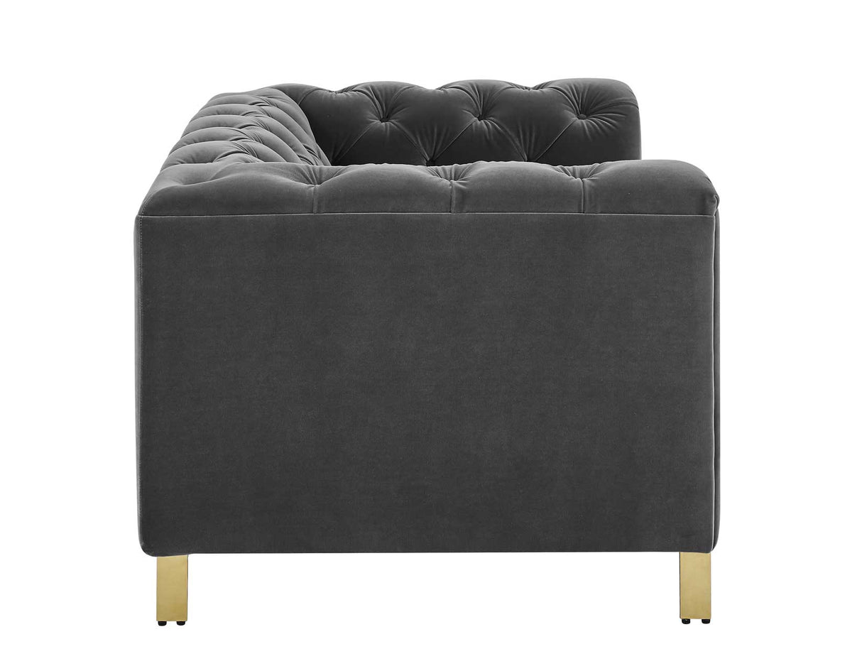 Charlene Gray Velvet Button Tufted Rolled Arm Chesterfield Loveseat from Steve Silver - Luna Furniture