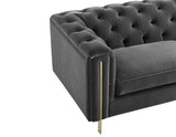 Charlene Gray Velvet Button Tufted Rolled Arm Chesterfield Loveseat from Steve Silver - Luna Furniture