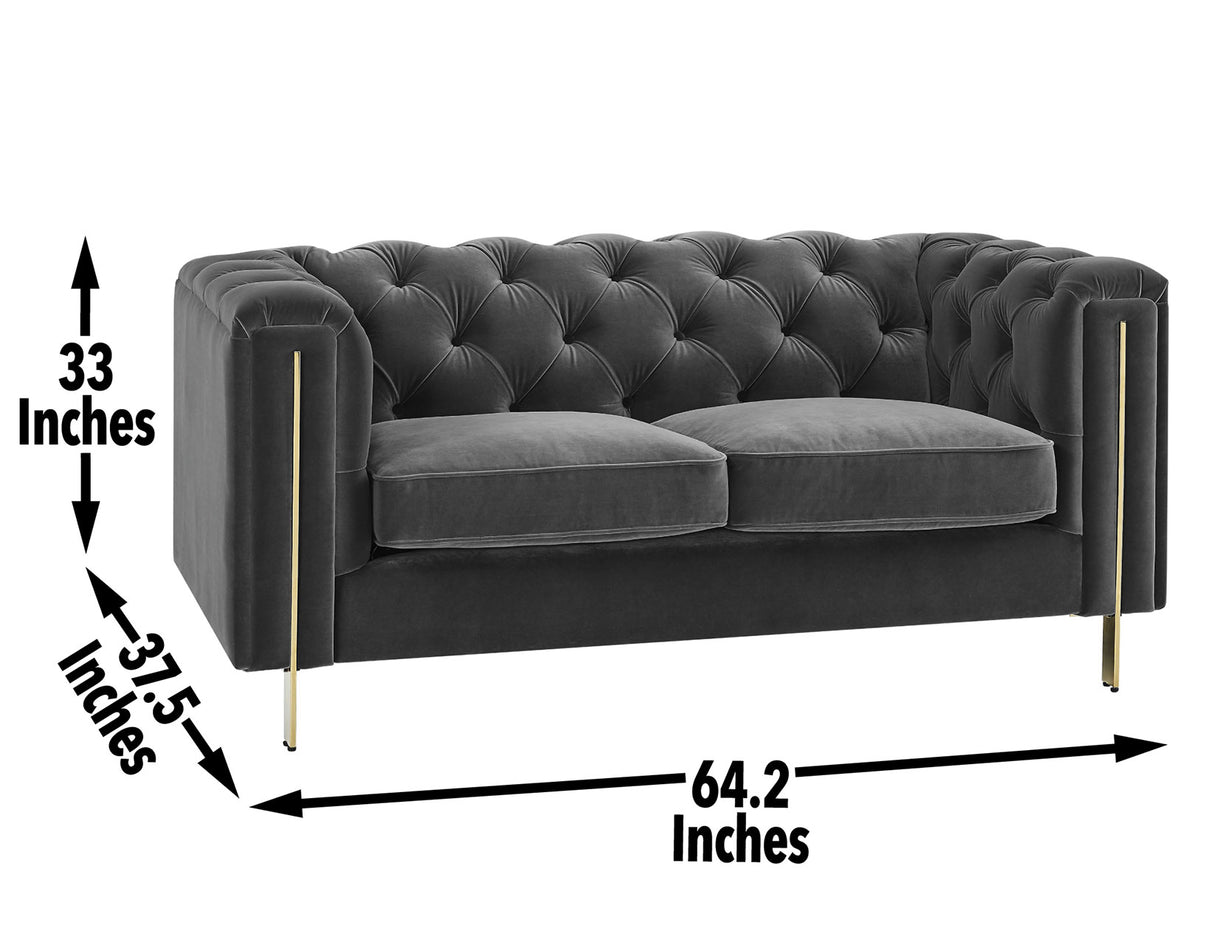 Charlene Gray Velvet Button Tufted Rolled Arm Chesterfield Loveseat from Steve Silver - Luna Furniture