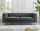 Charlene Gray Velvet Button Tufted Rolled Arm Chesterfield Sofa from Steve Silver - Luna Furniture