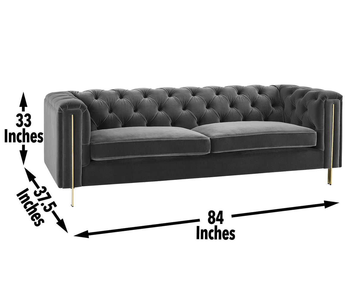 Charlene Gray Velvet Button Tufted Rolled Arm Chesterfield Sofa from Steve Silver - Luna Furniture