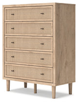 Cielden Full Panel Bed with Mirrored Dresser and Chest in Two-tone - PKG018704