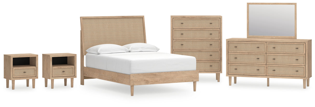 Cielden Full Panel Bed with Mirrored Dresser, Chest and 2 Nightstands in Two-tone - PKG018924