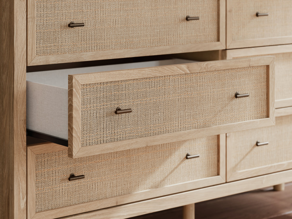 Cielden King Panel Bed with Mirrored Dresser and Chest in Two-tone from Ashley - Luna Furniture