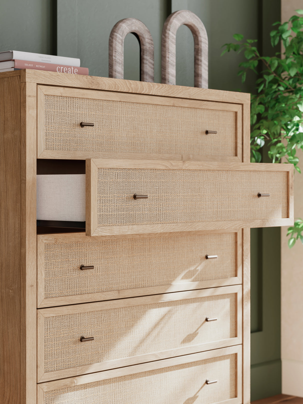 Cielden King Panel Bed with Mirrored Dresser and Chest in Two-tone from Ashley - Luna Furniture