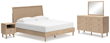 Cielden King Panel Bed with Mirrored Dresser and Nightstand in Two-tone from Ashley - Luna Furniture