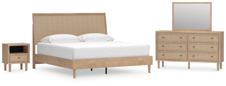 Cielden King Panel Bed with Mirrored Dresser and Nightstand in Two-tone from Ashley - Luna Furniture