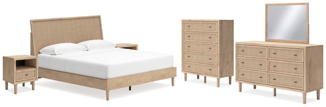 Cielden King Panel Bed with Mirrored Dresser, Chest and 2 Nightstands in Two-tone from Ashley - Luna Furniture