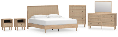 Cielden King Panel Bed with Mirrored Dresser, Chest and 2 Nightstands in Two-tone from Ashley - Luna Furniture