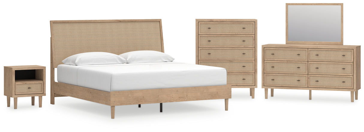 Cielden King Panel Bed with Mirrored Dresser, Chest and Nightstand in Two-tone from Ashley - Luna Furniture