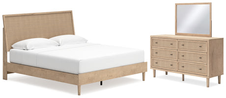 Cielden King Panel Bed with Mirrored Dresser in Two-tone from Ashley - Luna Furniture