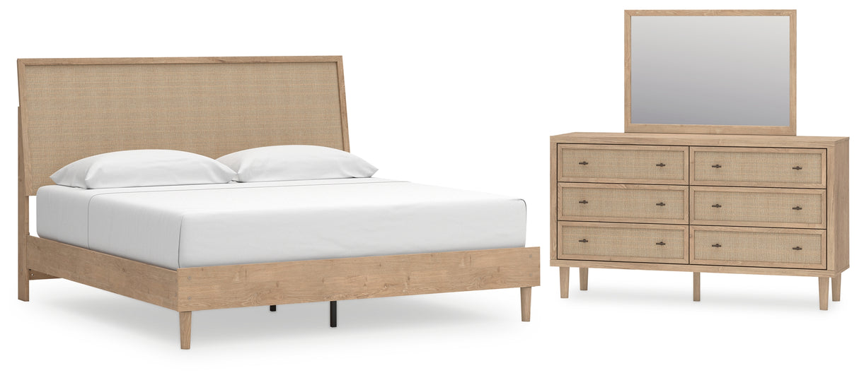 Cielden King Panel Bed with Mirrored Dresser in Two-tone from Ashley - Luna Furniture