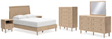 Cielden Queen Panel Bed with Mirrored Dresser, Chest and 2 Nightstands in Two-tone - PKG018916