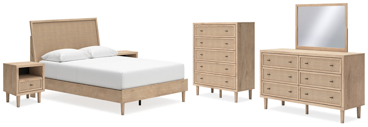 Cielden Queen Panel Bed with Mirrored Dresser, Chest and 2 Nightstands in Two-tone from Ashley - Luna Furniture