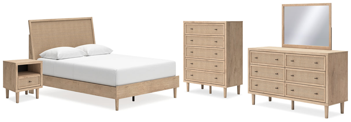 Cielden Queen Panel Bed with Mirrored Dresser, Chest and Nightstand in Two-tone - PKG018695