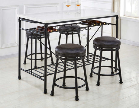 Claire White Marble 5-Piece 55-inch Kitchen Island Set(Table & 4 Counter Stools) - SET | CR540CK | CR540CS(4)