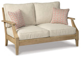 Clare View Outdoor Loveseat and 2 Lounge Chairs with Coffee Table and 2 End Tables in Beige from Ashley - Luna Furniture