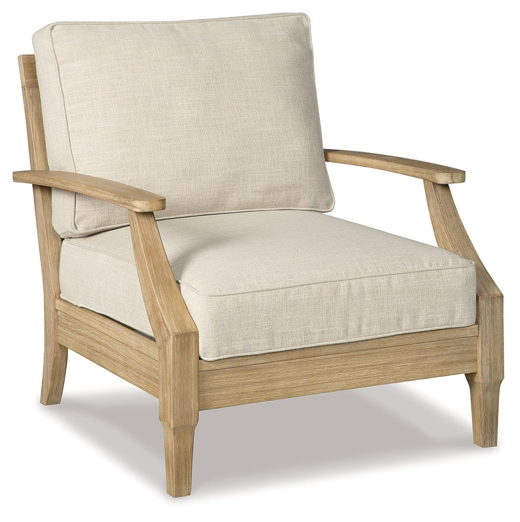 Clare View Outdoor Loveseat and 2 Lounge Chairs with Coffee Table and 2 End Tables in Beige from Ashley - Luna Furniture