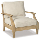 Clare View Outdoor Loveseat and 2 Lounge Chairs with Coffee Table and 2 End Tables in Beige from Ashley - Luna Furniture