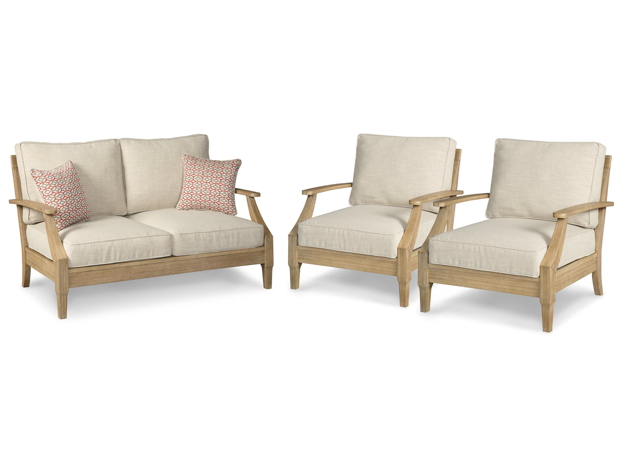 Clare View Outdoor Loveseat with 2 Lounge Chairs in Beige from Ashley - Luna Furniture