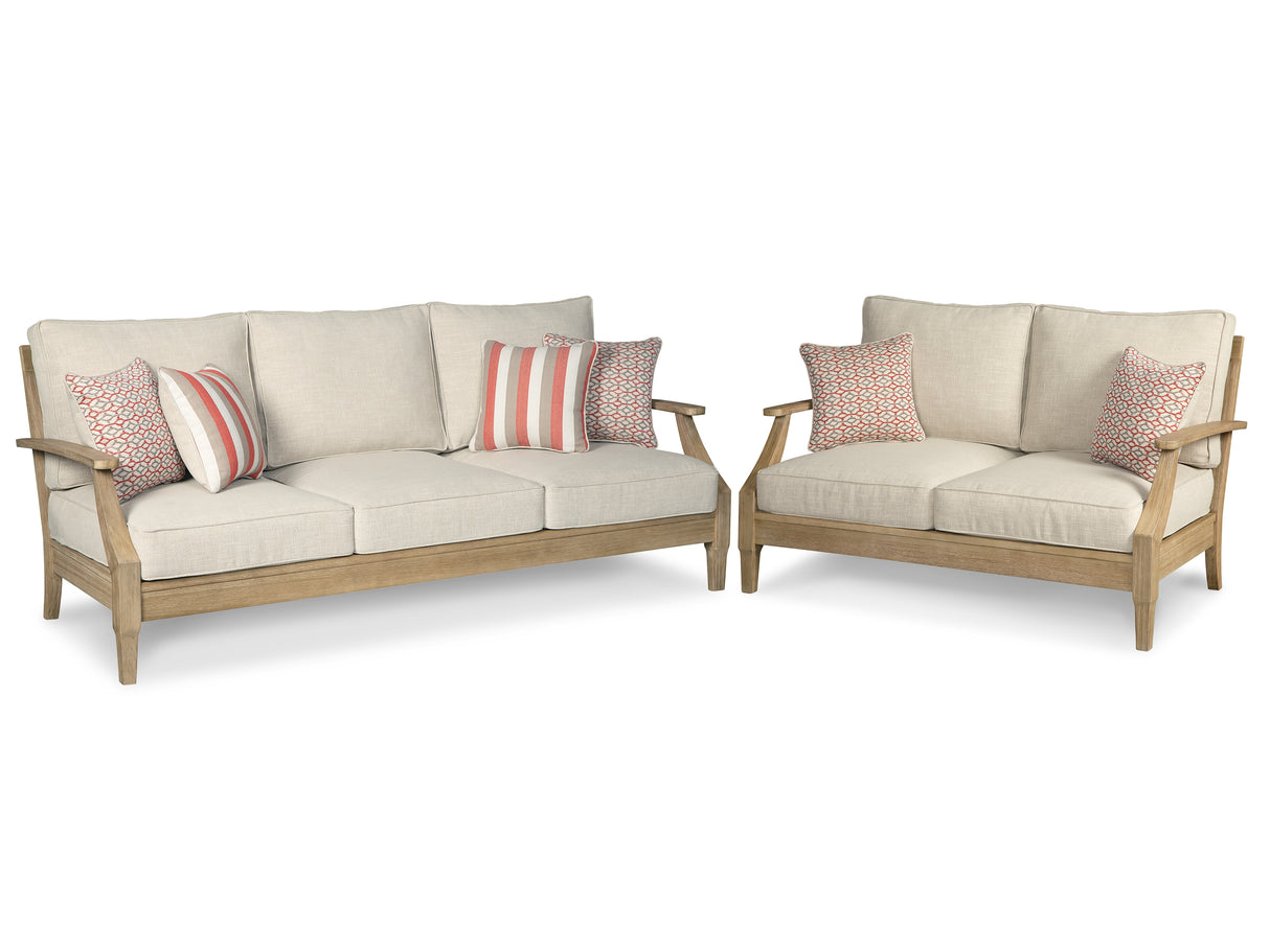 Clare View Outdoor Sofa and Loveseat in Beige from Ashley - Luna Furniture