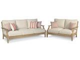 Clare View Outdoor Sofa and Loveseat in Beige from Ashley - Luna Furniture