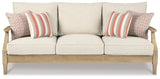 Clare View Outdoor Sofa and Loveseat with Coffee Table in Beige from Ashley - Luna Furniture