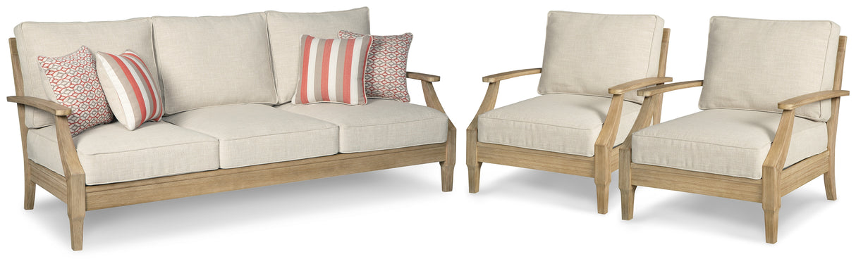 Clare View Outdoor Sofa with 2 Lounge Chairs in Beige from Ashley - Luna Furniture