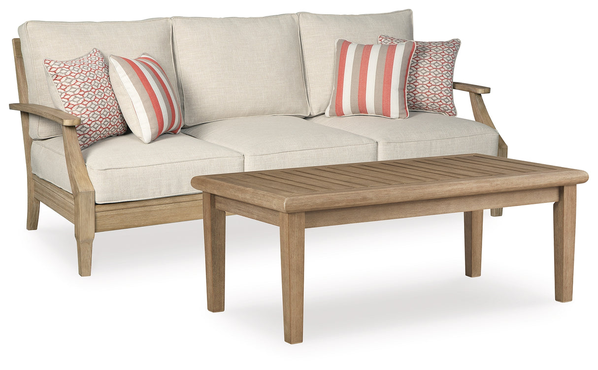 Clare View Outdoor Sofa with Coffee Table in Beige from Ashley - Luna Furniture