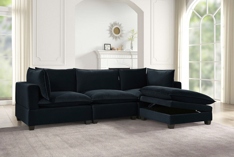 Cloud Black Velvet 4-Piece Modular Sectional from Happy Homes - Luna Furniture