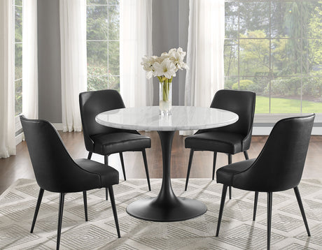 Colfax 45 inch Round White Marble Top/Black Base Dining Table - SET | CF450WMT | CF450KDB