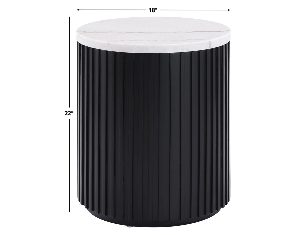 Colvin 18″ Round White Marble Top End Table, Black Finish from Steve Silver - Luna Furniture