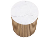 Colvin 18″ Round White Marble Top End Table, Toffee Finish from Steve Silver - Luna Furniture