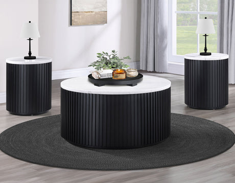 Colvin 3-Piece White Marble Top Table Set, Black Finish from Steve Silver - Luna Furniture