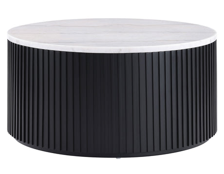 Colvin 36″ Round Castered White Marble Top Coffee Table, Black Finish from Steve Silver - Luna Furniture