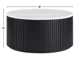 Colvin 36″ Round Castered White Marble Top Coffee Table, Black Finish from Steve Silver - Luna Furniture