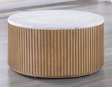 Colvin 36″ Round Castered White Marble Top Coffee Table, Toffee Finish from Steve Silver - Luna Furniture