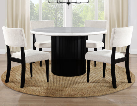 Colvin 5-Piece 52″ Round White Marble Dining Set, Black Finish - SET | COL500KTB | COL600KS(4) | COL500WMT