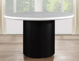 Colvin 52″ Round White Marble Dining Table, Black Finish from Steve Silver - Luna Furniture