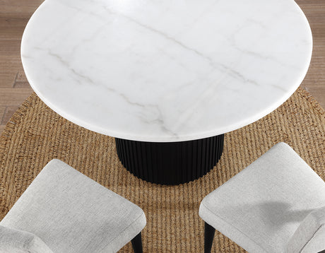 Colvin 52″ Round White Marble Dining Table, Black Finish from Steve Silver - Luna Furniture