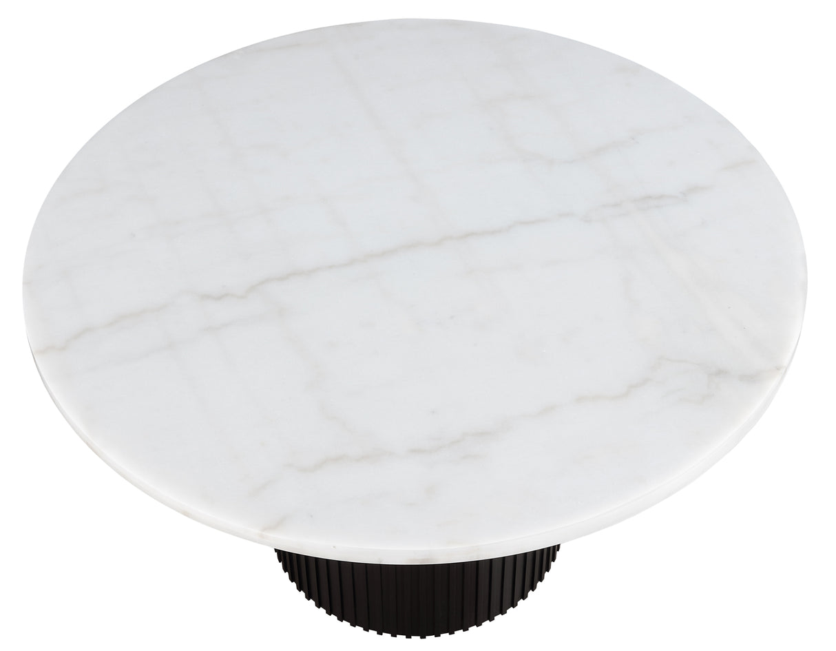 Colvin 52″ Round White Marble Dining Table, Black Finish from Steve Silver - Luna Furniture