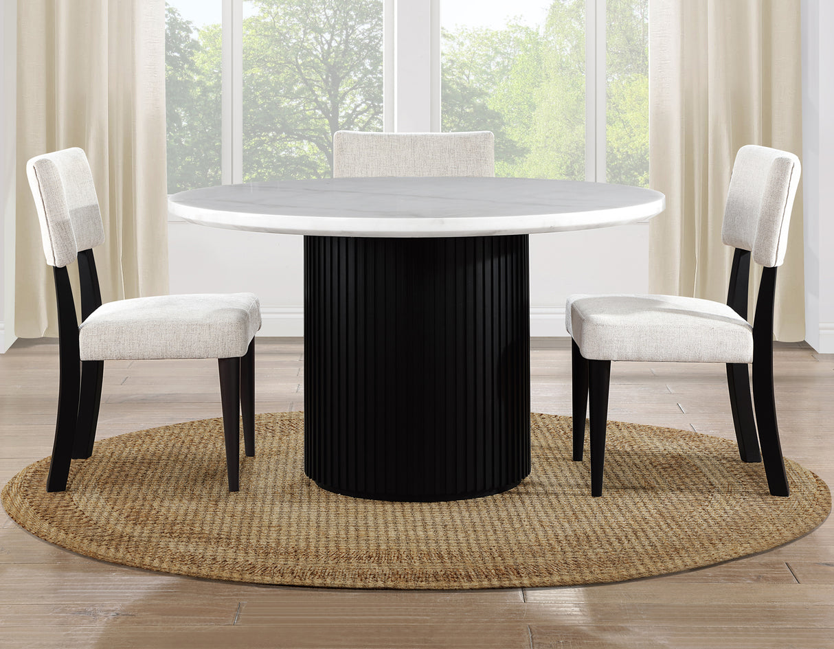 Colvin 52″ Round White Marble Dining Table, Black Finish from Steve Silver - Luna Furniture