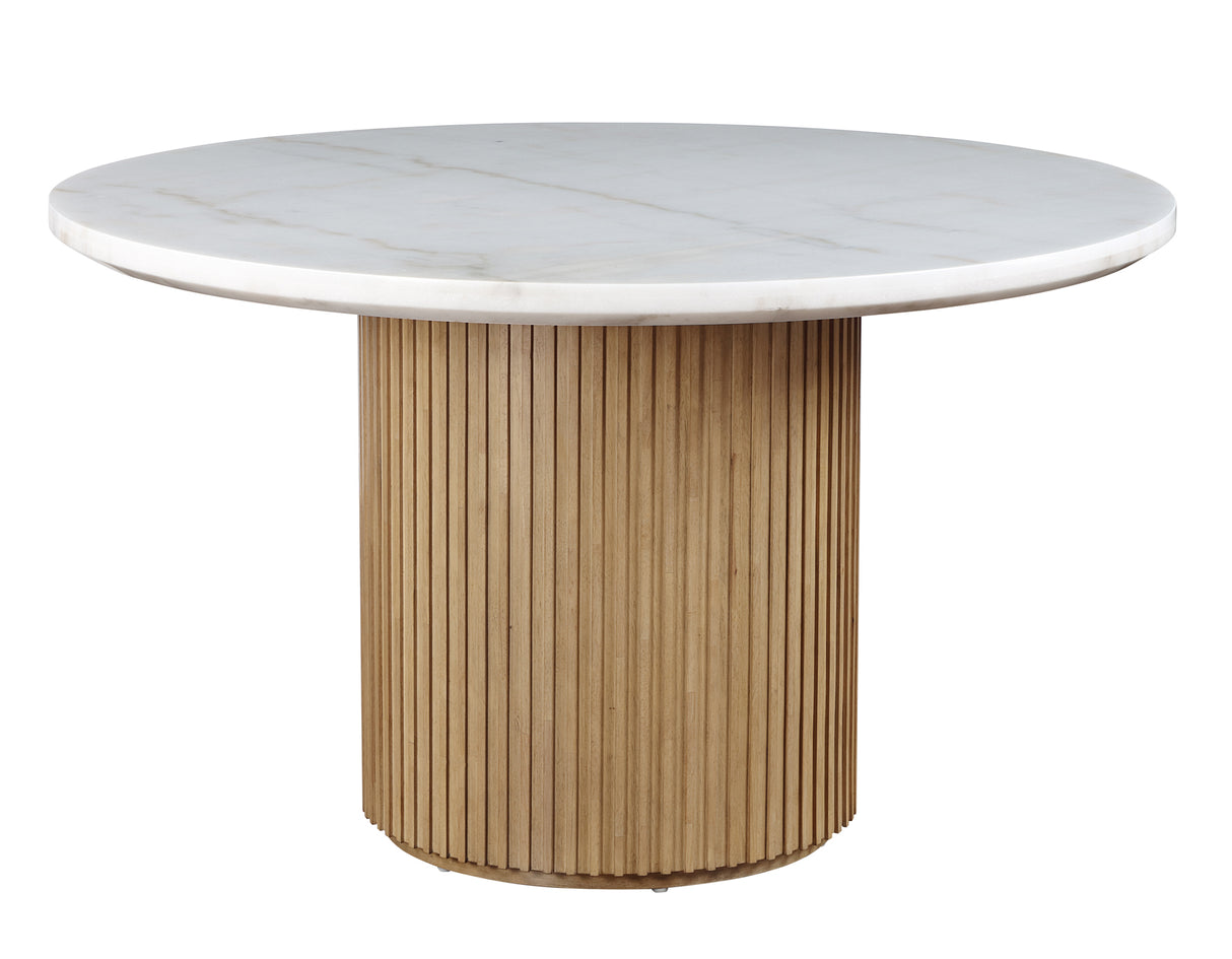 Colvin 52″ Round White Marble Table, Toffee Finish from Steve Silver - Luna Furniture