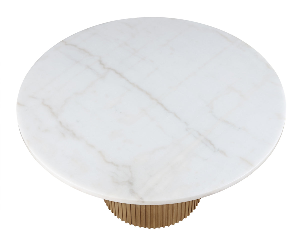 Colvin 52″ Round White Marble Table, Toffee Finish from Steve Silver - Luna Furniture