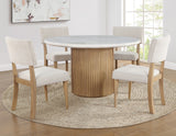 Colvin 52″ Round White Marble Table, Toffee Finish from Steve Silver - Luna Furniture