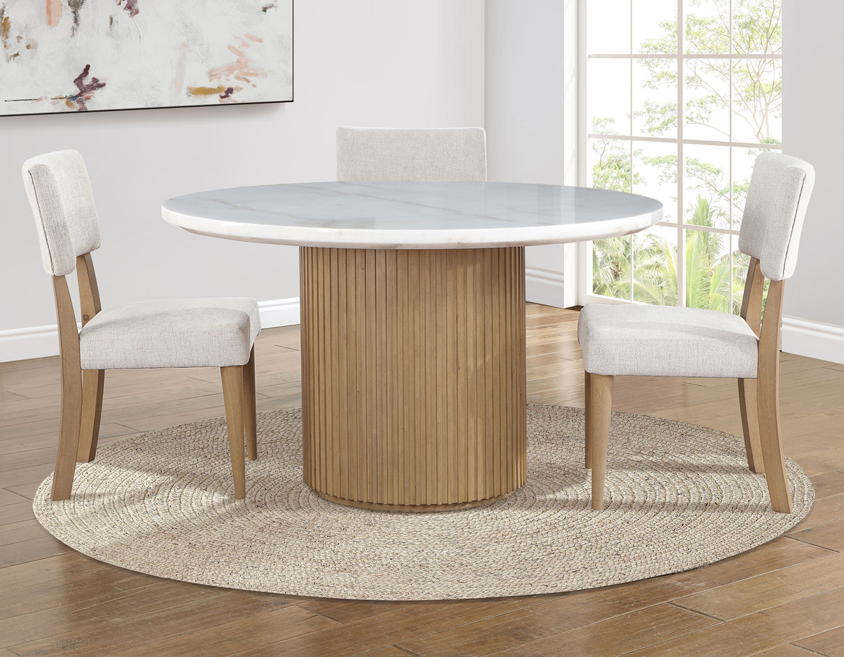 Colvin 52″ Round White Marble Table, Toffee Finish from Steve Silver - Luna Furniture