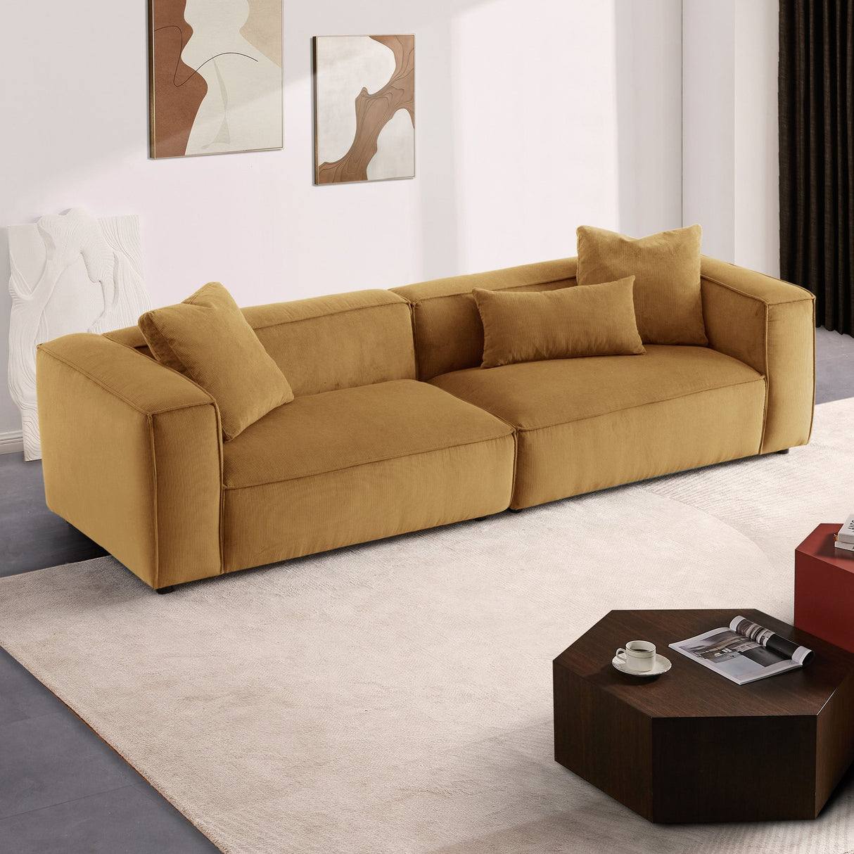 Conner Cognac Corduroy Sofa 110" - SOF02904902