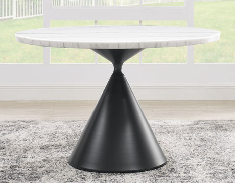 Conrad 48″White Marble Top Table with Black Conical Base from Steve Silver - Luna Furniture