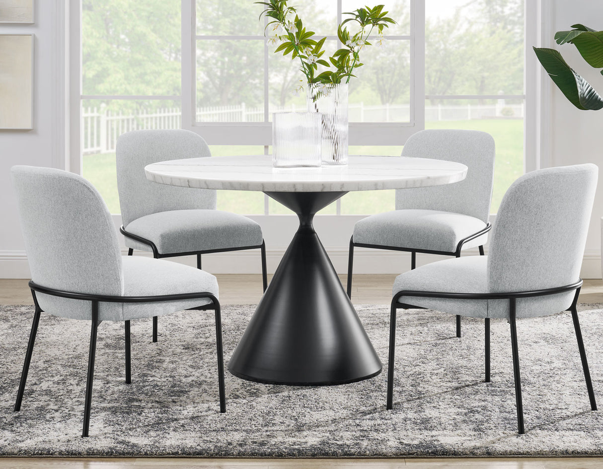 Conrad 48″White Marble Top Table with Black Conical Base from Steve Silver - Luna Furniture