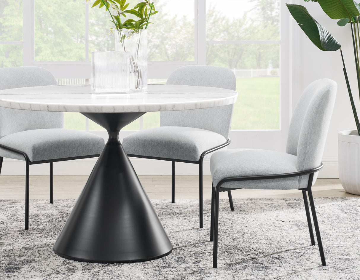 Conrad 48″White Marble Top Table with Black Conical Base from Steve Silver - Luna Furniture